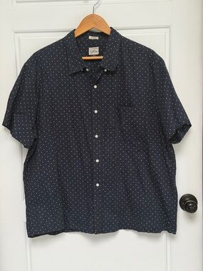 J. Crew Navy Short-Sleeve Button-Down with White Dot Print
